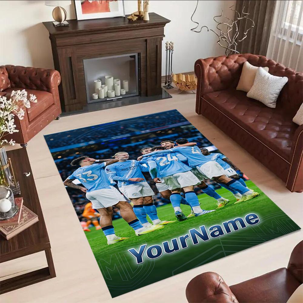 Manchester City Personalized Text Floor Mat Design for Foyer Living Rooms Entryway Playrooms Antislip Carpet Decorate Offices Wedding Party Gift