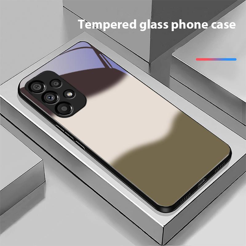 Three Color Gradient For Samsung Galaxy S 8 9 10 20 Plus 21 FE 22 23 24 Ultra S7 Edge Black Tempered Glass Phone Case Hard Shell