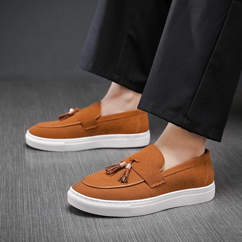 Men's British Style Leather Slip-On Loafers, Size 47 - Versatile Casual Sports Shoes