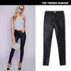 High Waist Slim Fit Stretch Faux Leather Denim Pants With PU Pockets Motorbike Style Plus Size