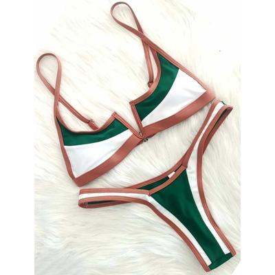 Splicing Denim V-förmiger Tanga Bikini Damen Badeanzug Damen Bademode Zweiteiliges Bikini-Set Bademode Push-Up Badeanzug Swim Lady