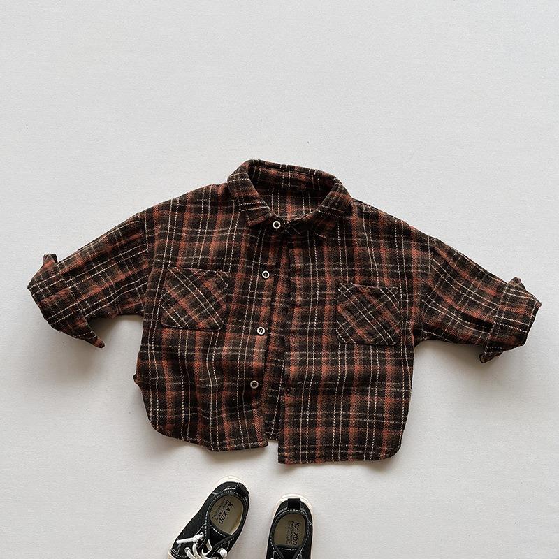 Kids Korean Style Casual Long Sleeve Plaid Shirt For Boys And Girls