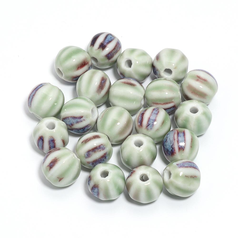 10pcs/lot 11.5mm Retro Pumpkin Ceramic Beads Loose Spaced Striped Beads For Handmade Bracelet Making DIY Exquisite Necklace Gift