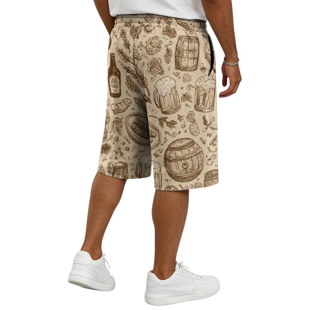 Men’s Casual Drawstring Shorts with Festival Print Relaxed Fit Knee Length Soft Fabric Comfortable Waistband