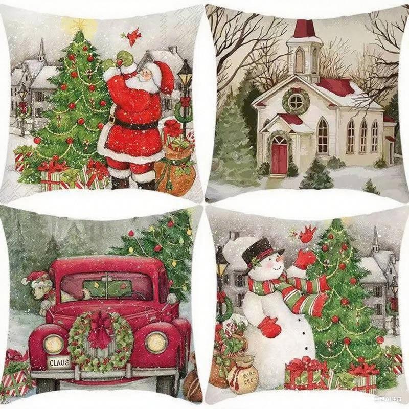 Christmas Linen Pillowcase: Home Sofa Decor & Car Lumbar Support Cushion Cover