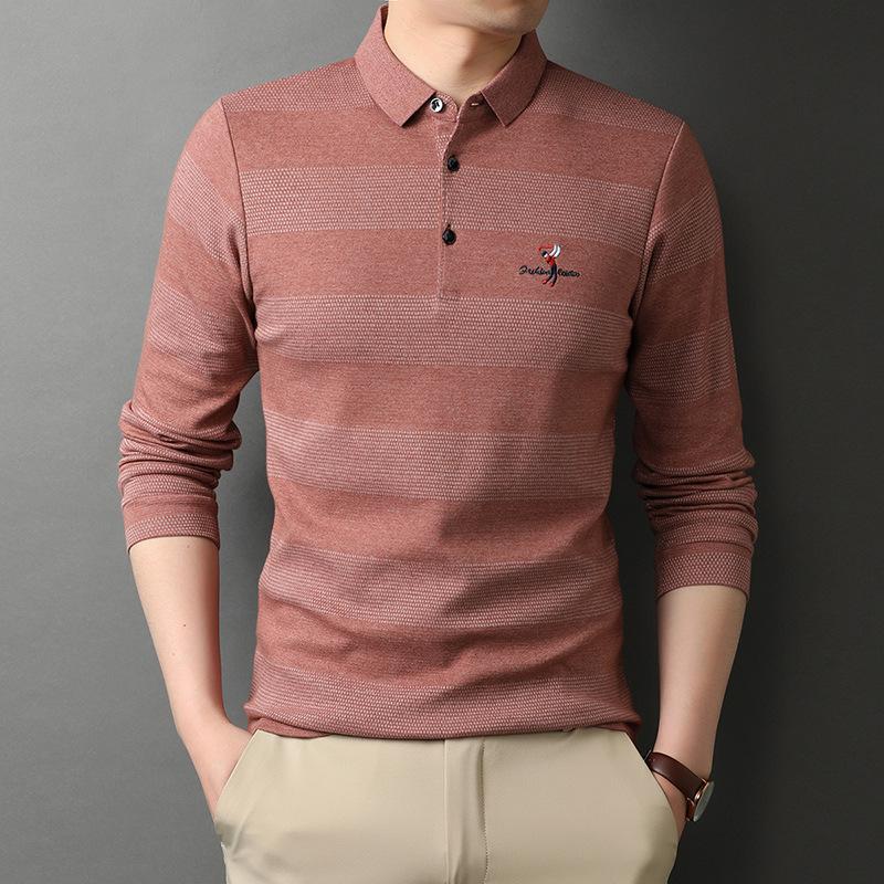 

Мужская весенне-осенняя одежда, новая полосатая футболка с длинными рукавами и лацканами с вышивкой, модная модная мужская модная повседневная мужская рубашка XXL