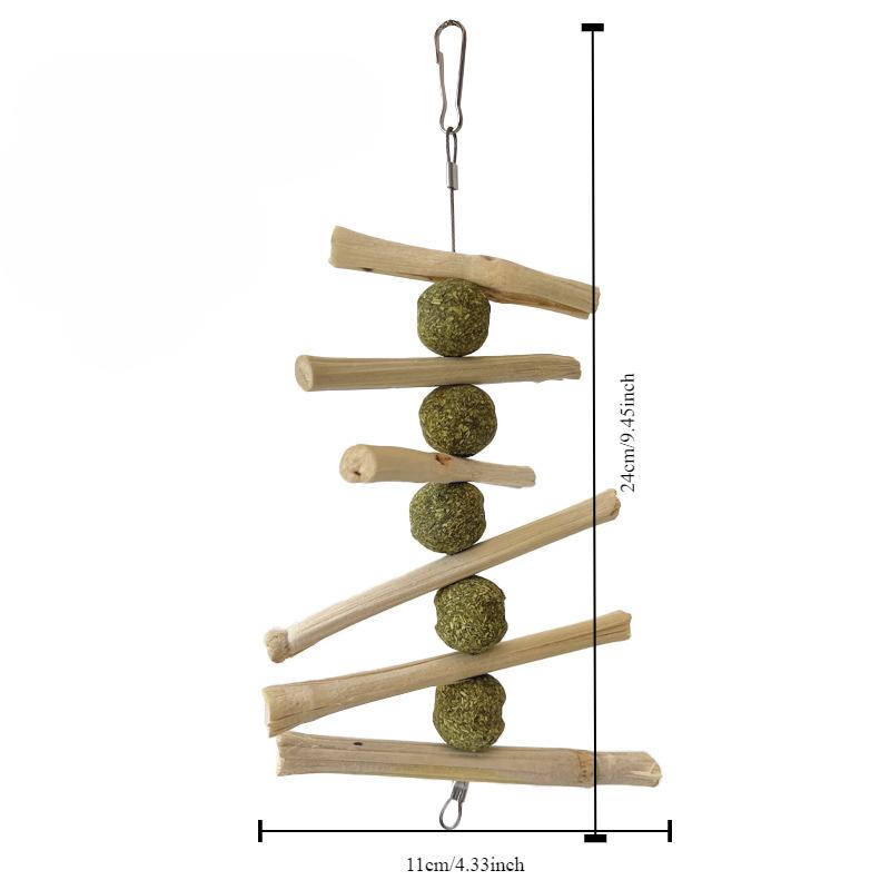 1pcs Alfalfa Grass Ball Skewer Grass Cake Grinding Teeth Apple Branch Bite Skewer Guinea Pig Rabbit Dragon Cat Snack Bite Stick