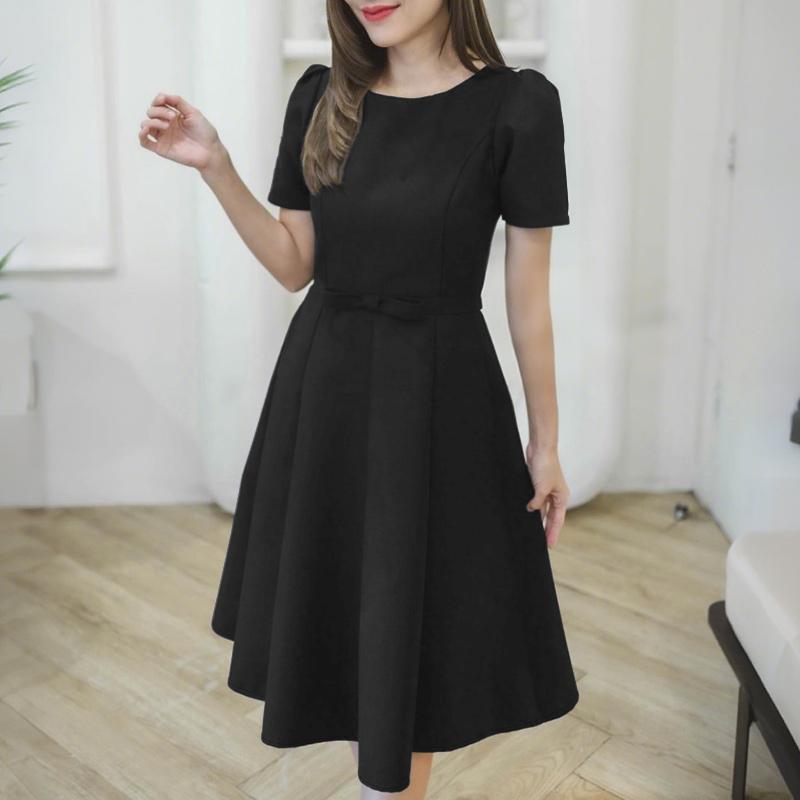 ZANZEA Women Casual Round Neck Summer Puff Short Sleeve Dress