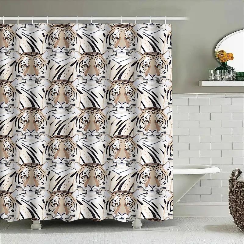 Modern Black White Tiger Print Shower Curtain Waterproof Bathroom Decor for Kids Room Home Decoration