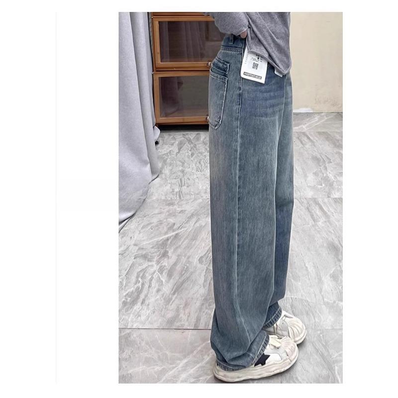 American Retro High Waist Wide Leg Straight Jeans For Women Loose Slimming Denim Pants