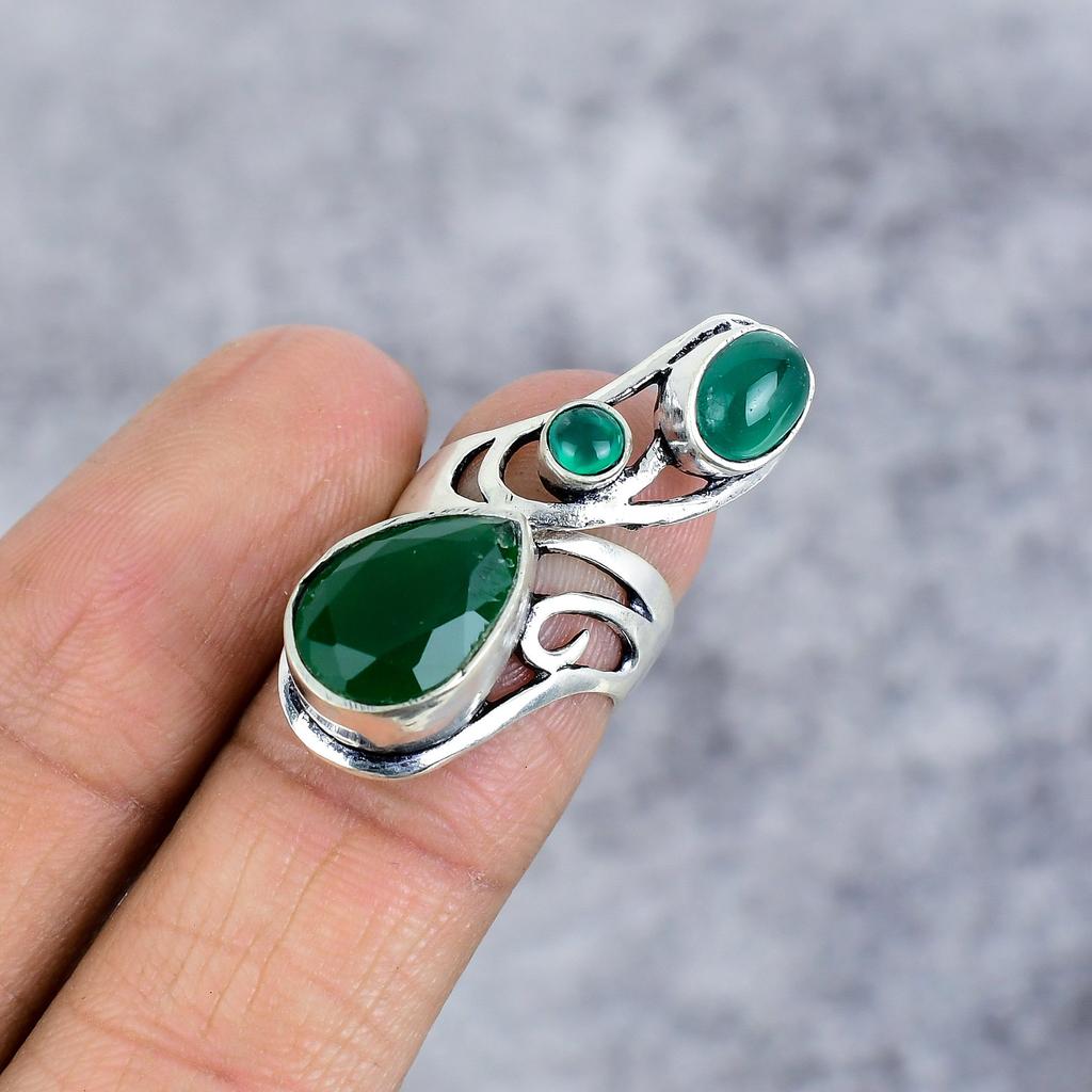 Green Onyx Gemstone Handmade 925 Sterling Silver Jewelry Ring Size 7 M-2663