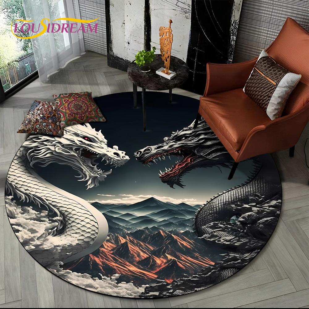 2025 New Loong Chinese Style Dreamy Dragon Cartoon Round Carpet Rug for Bedroom Living Room Sofa Decoration,pet Decor Floor Mat