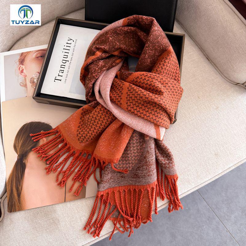 Dubbelzijdige damessjaal: Herfst/Winter Koreaanse Stijl, High-End Mode, Zachte Nekwarmer, Dikke Kwastensjaal