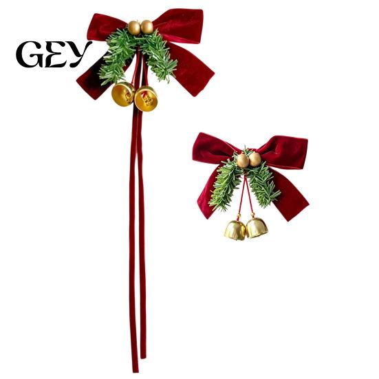 Winter Holiday Home Accents Christmas Bow Curtain Tieback with Bells, Faux Pine Branch Festive Holder, Holders Flocked Fabric Red Drapery Holdback for
