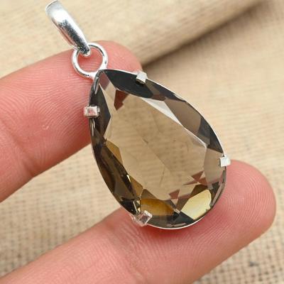 Faceted Smoky Topaz Gemstone 925 mincovní stříbro ručně vyráběné šperky efektní přívěsek