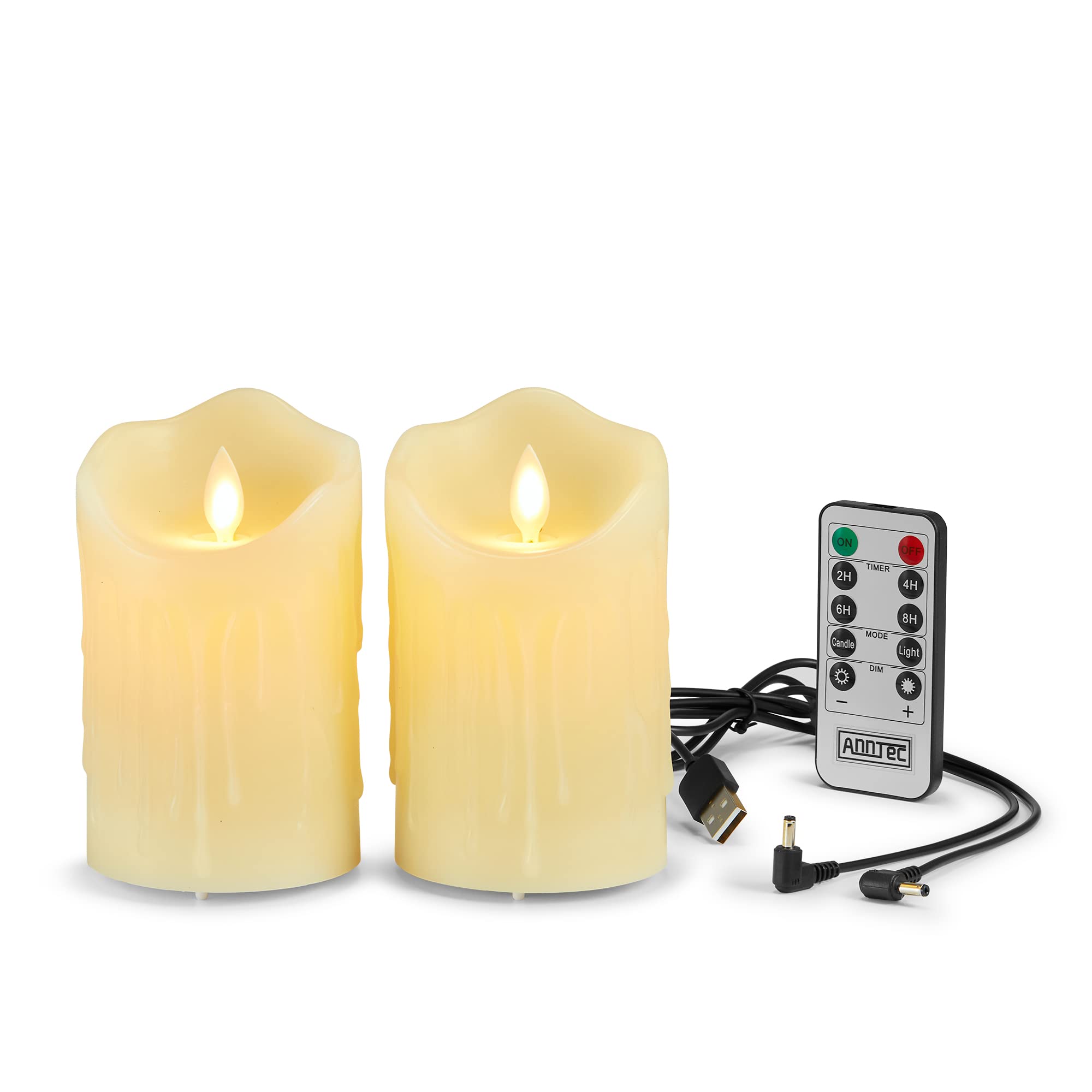 

AnnTec LED Candle Light [Set of 2] LED Candles, USB Rechargeable, Warm Light, Includes Remote Control, Auto-Off Timer, Flickers Like a Real Flame,