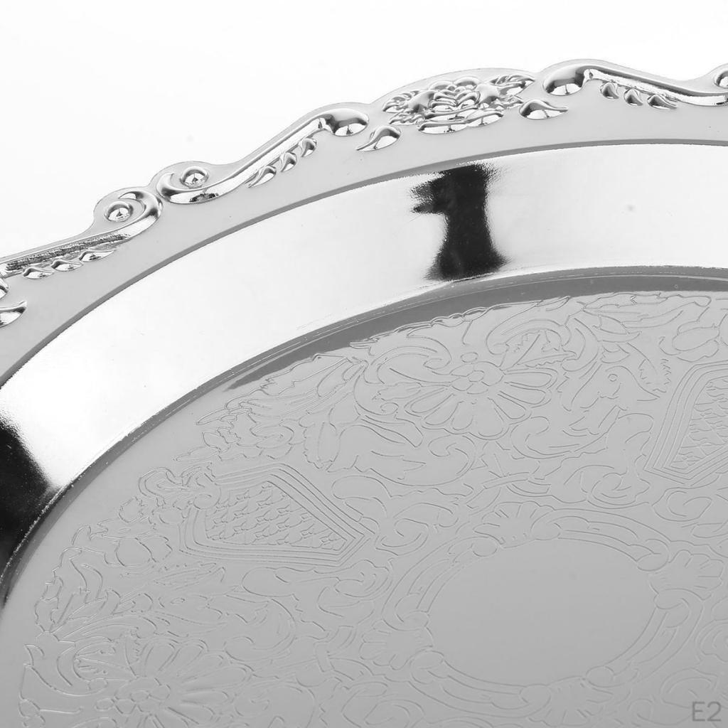 7"/9"/11" Metal Silver Round Tea Platter Dessert Serving Tray