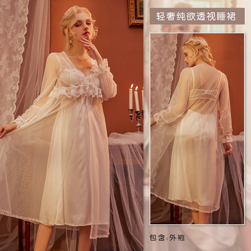 

Sexy long dress pajamas women s French light luxury back pajamas pure desire can be worn outside women s clothing suit autumn loungewear One size fits all