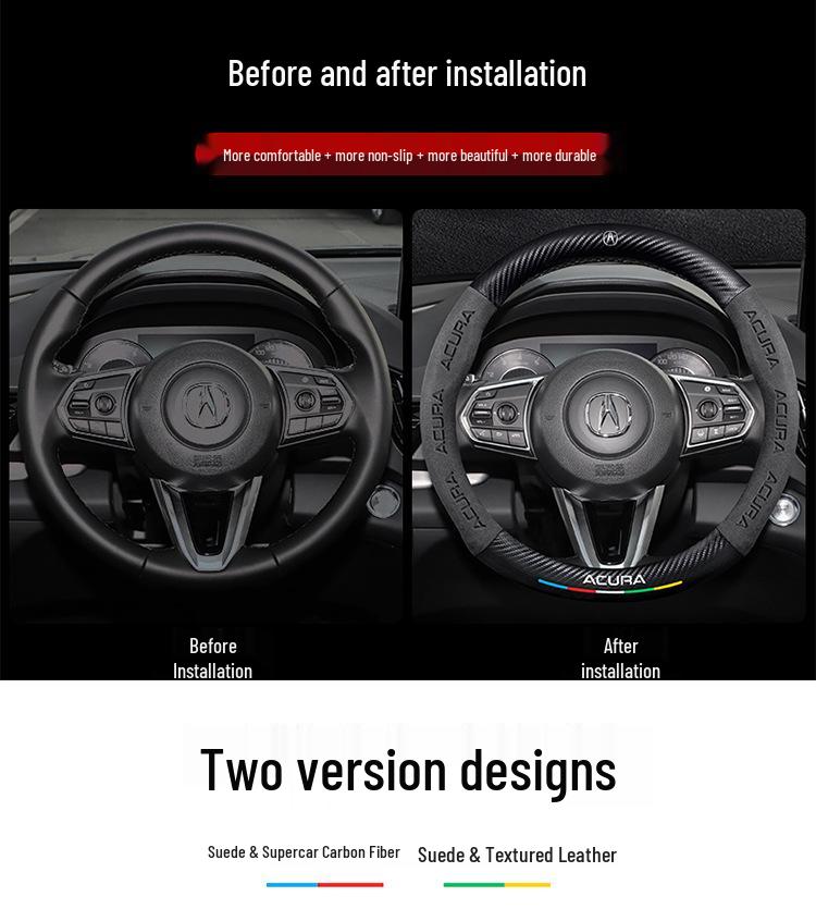 Genuine Leather Carbon Fiber Steering Wheel Cover for Acura - Non-Slip & Breathable, Universal Fit for All Seasons