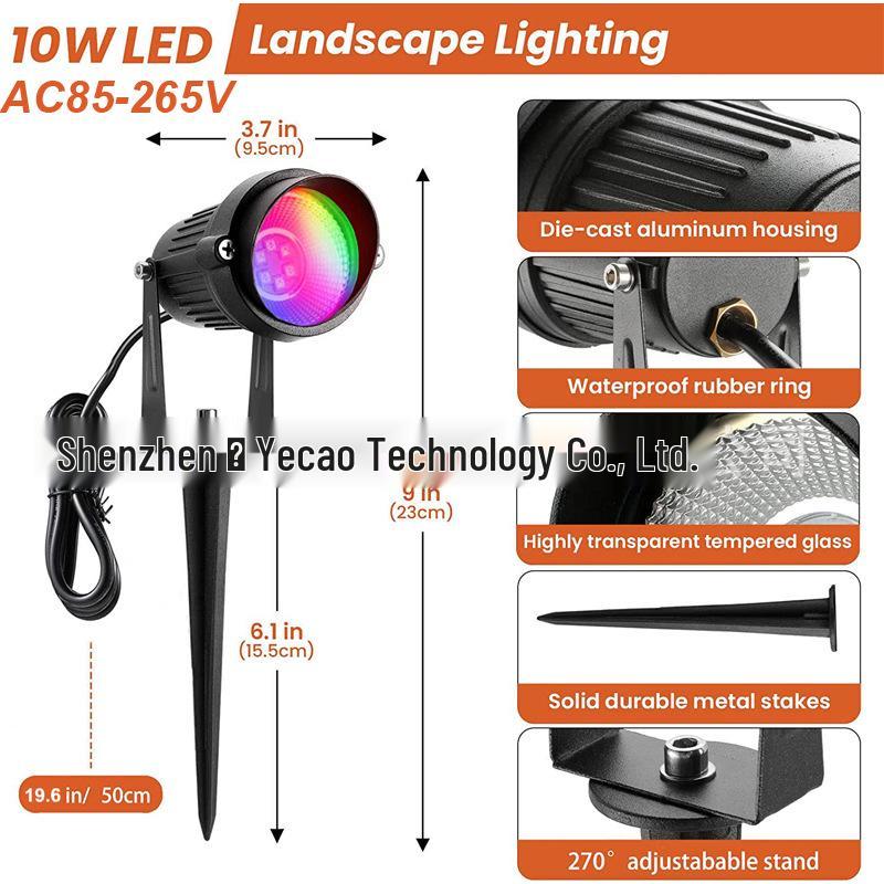 RGBW Outdoor Spotlight with Remote and Plug for Garden, Path, and Wall Lighting