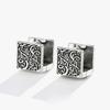Vintage Ethnic Thai copper Square Hoop Huggie Earrings for Women Men Chic Pattern Square Earring Hip Hop Rock Rap Cool Jewelry