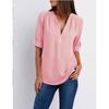 2023 mode V-ausschnitt Zipper Bluse Frauen Langarm Tops Sexy Hemd Beiläufige Lose Chiffon Hemd Feste Kleidung 25811