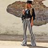 New Trendy Slim Fit Vertical Striped Wide Leg Pants with Pockets Casual Plus Size Pants
