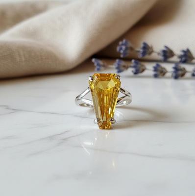 Womens Ring, Citrine Coffin Ring, Handmade Jewelry, 925 Solid Silver, Coffin Shape Gemstone Ring, Yellow Citrine Statement Ring