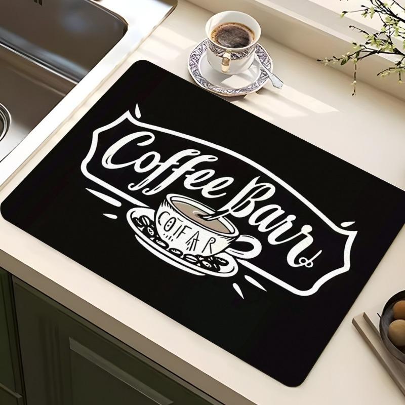 Vintage Espresso Bar Printed Absorbent Drain Mat Super Antiskid Quick Dry Modern Kitchen Counter Coffee Dish Drying Pad