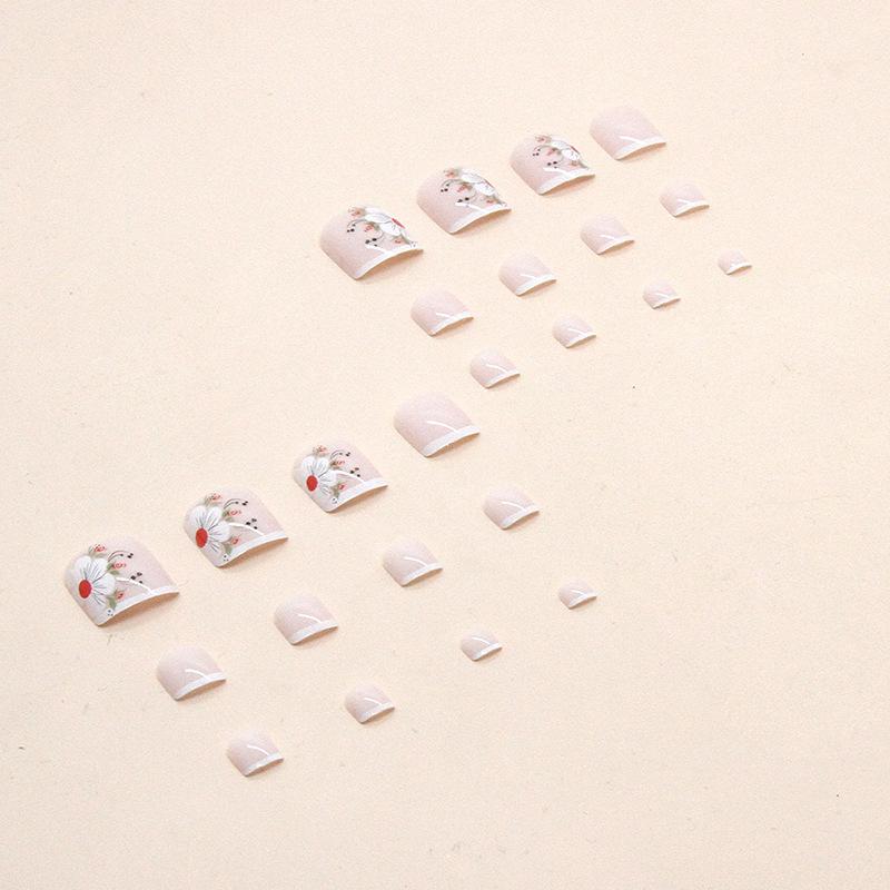 Spring and summer new product foot fake nails rich flower girl nail art sheet simple French finished fake nails