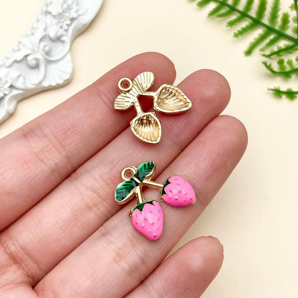 Rose Red Cherry Strawberry Drip Oil Alloy Accessories: Sweet Girlish Heart Earrings and Necklace Pendants.
