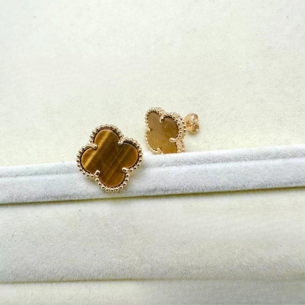 High-End Klassische Vierblattklee-Ohrringe für Damen, Roter Chalcedon High-End Damenohrringe