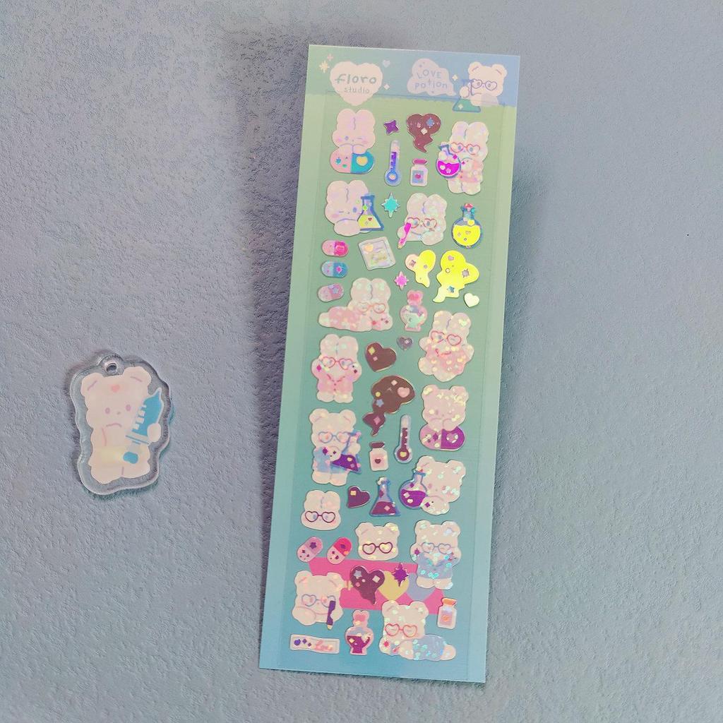 Gukka Korean Cute Rabbit & Four-Leaf Clover Glitter Stickers - Pudding & Rainbow DIY Stanning Set
