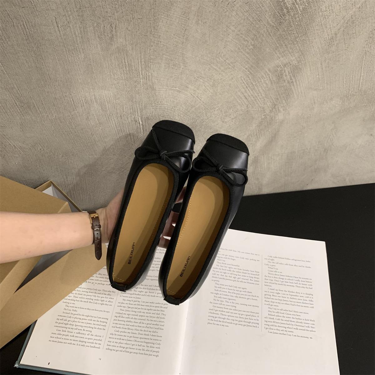 

Балетки Doudou 2025 года, новые летние туфли в стиле ретро с нежным темпераментом, фея, одна нога, мягкие, с плоским дном, с неглубоким горлом 35 чёрный