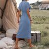 Women's V Neck Wrap Dress Twisted Slit Pleated Waist Tie Short Sleeve Summer Midi Dresses