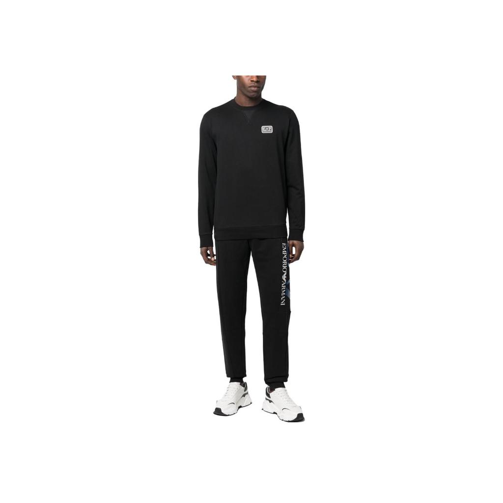 Emporio Armani EA7 SS23 Letter Number Logo Crew Neck Pullover Casual Sweatshirt Men sweatshirt Black 3RPM26-PJ05Z-1200