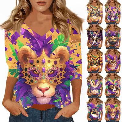Damen T-Shirt Print 3/4 Ärmel Alltag Wochenendmode Basic V-Ausschnitt Normales Oberteil
