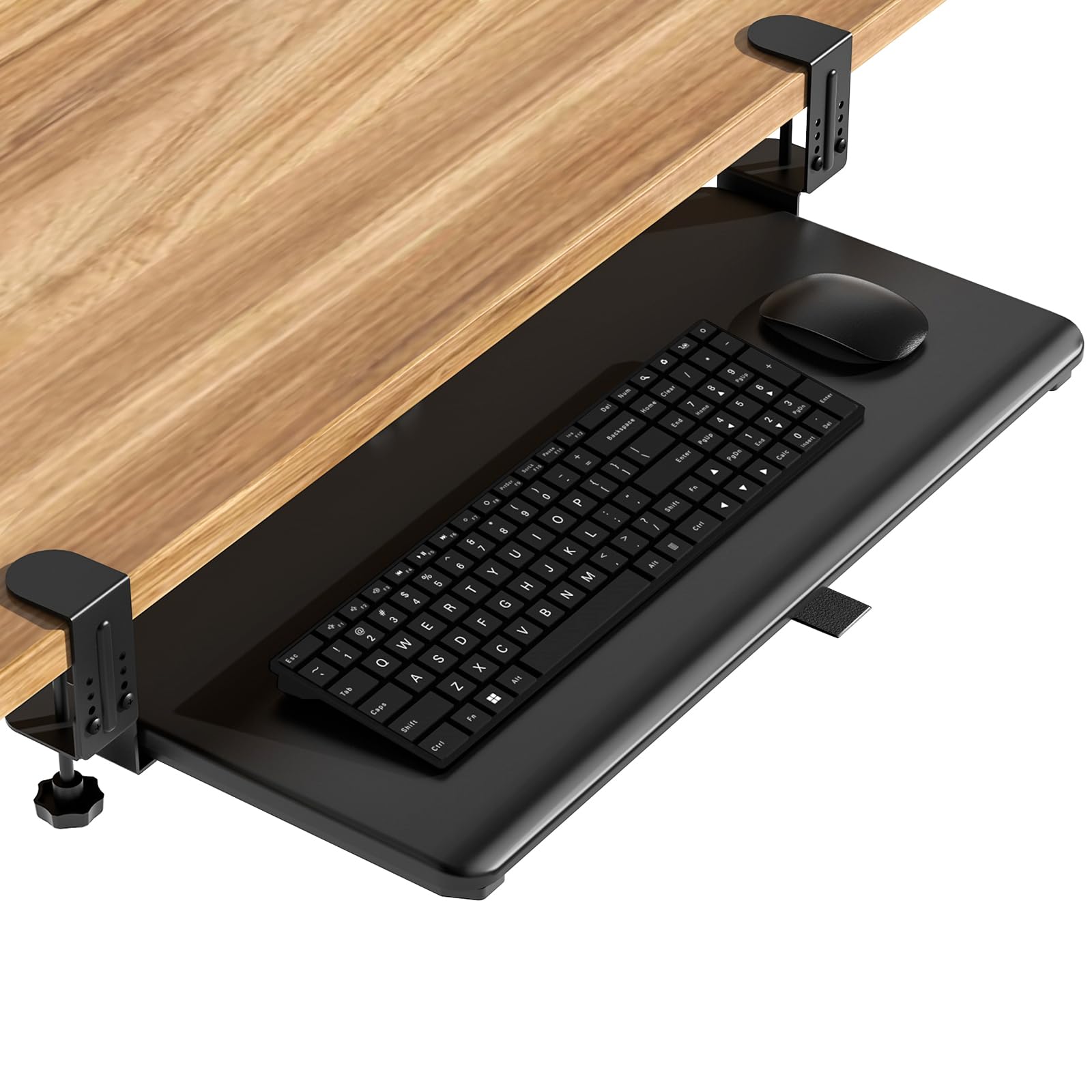 

Rfiver Выдвижная полка для клавиатуры, расширение стола, выдвижной ящик для клавиатуры, хранение клавиатуры и мыши, тип крепления-струбцины, 4 уровня регулировки высоты, отверстие для кабелей, легкая