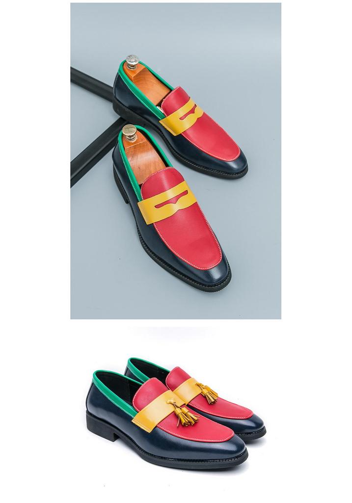 Men's Large Size Color Block Pointed Toe Leather Loafers