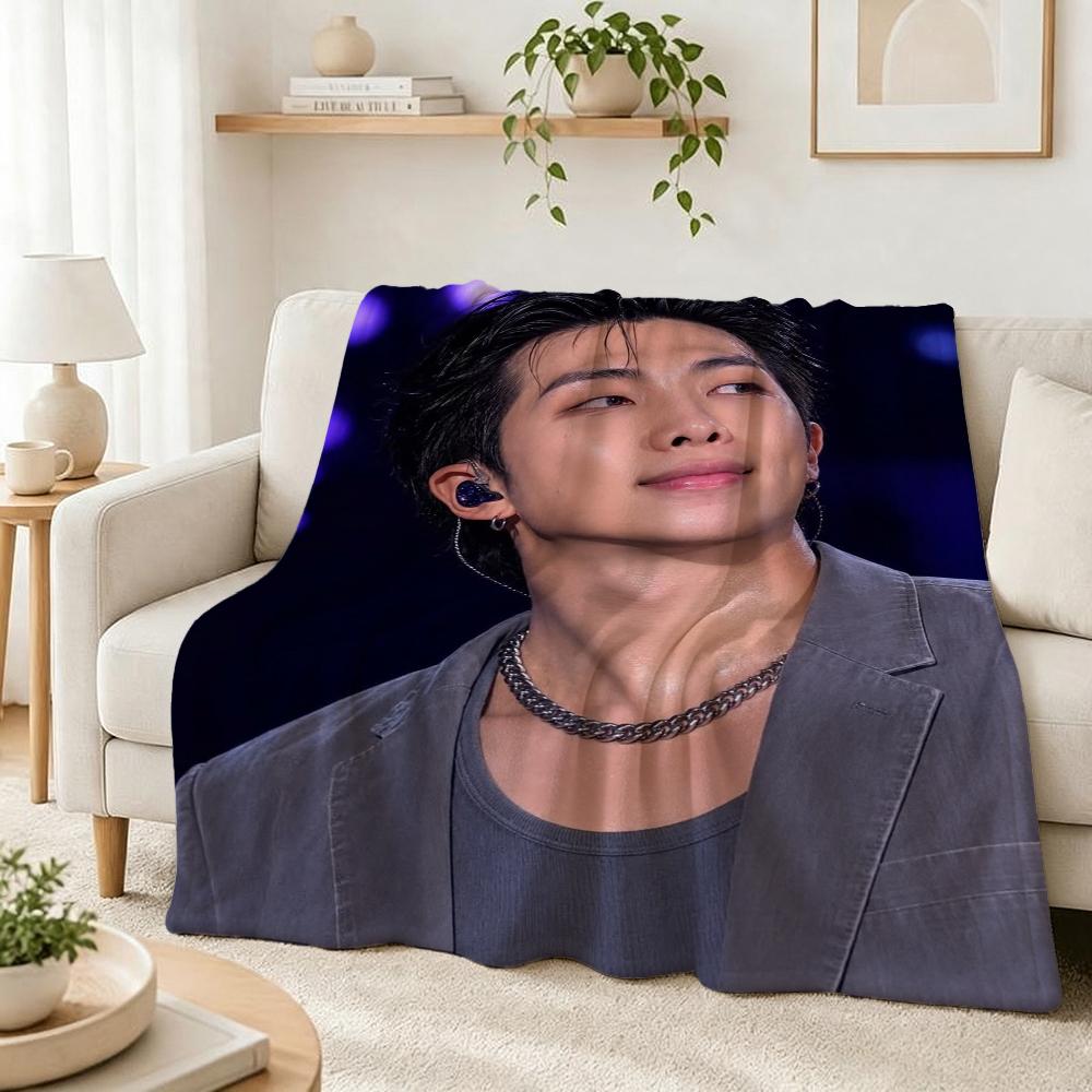 Rm Kim Namjoon Kpop Collage Print Flannel Blanket Soft Warm Throw Blanket For Living Room Bedroom Recliner Home Decor Holiday Gift