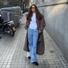 Damen Wollmischung Langer Trenchcoat mit Revers Kragen Lockerer Sitz Büro Chic Winter Oberbekleidung