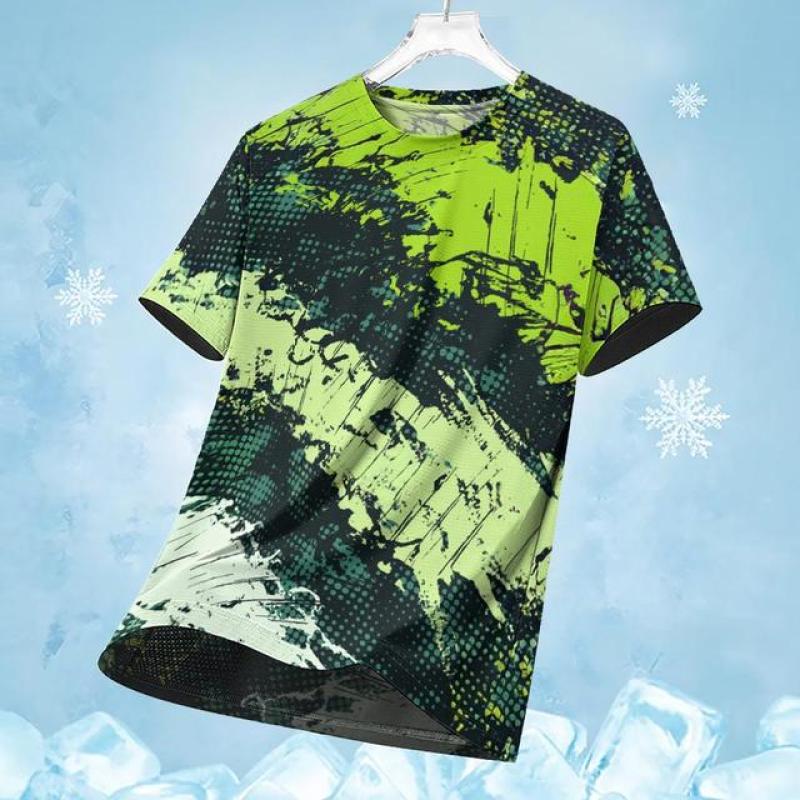 Fashion Men's Fitness T Shirt Summer Short Sleeve Streak Print Outdoor Sport Wear Casual Gym T-Shirt Male Tightness Clothing