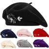 Crystal Embellishment French Style Cap Soft Wool Solid Color Beret  Autumn and Winter