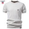 Gant Nova Camiseta Masculina de Algodão Bordada de Alta Qualidade com Gola Redonda e Mangas Curtas de Lã - Coleção Primavera/Verão