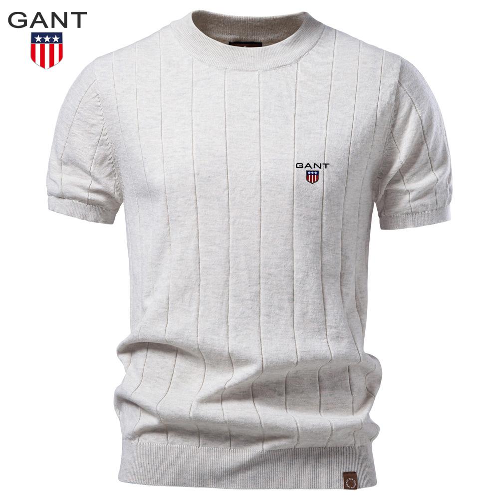 Gant Nova Camiseta Masculina de Algodão Bordada de Alta Qualidade com Gola Redonda e Mangas Curtas de Lã - Coleção Primavera/Verão