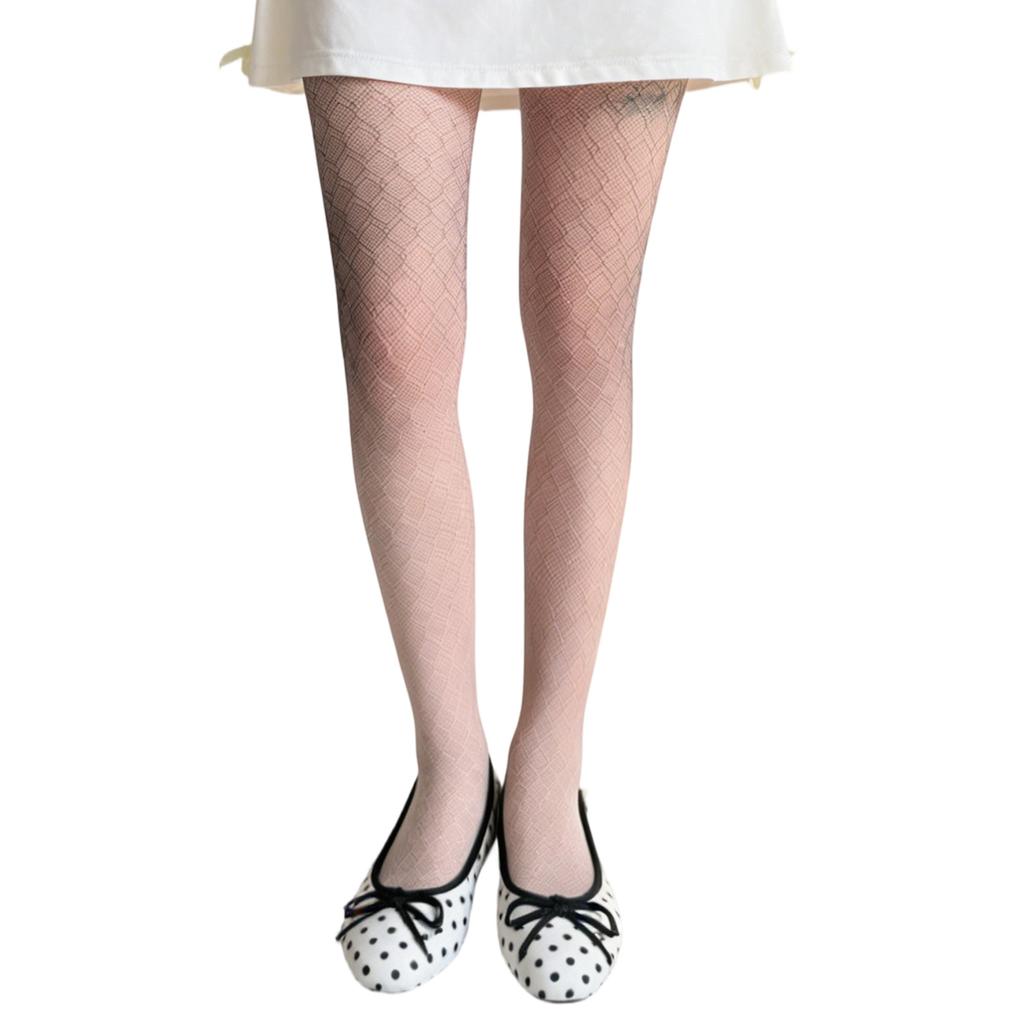 Women's Elegant Rhombuses Pattern Fishnet Pantyhose Aesthetic 90s Hollowout Sheer Mesh Tights for Work Or Casual Outfits