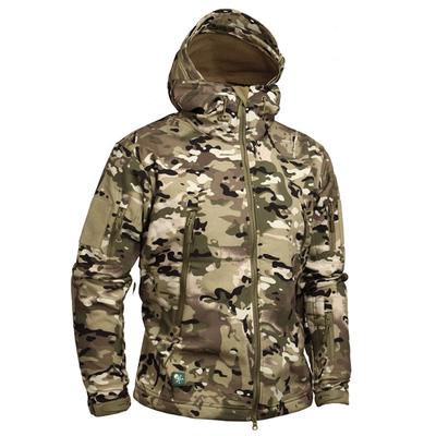 Camouflage-Militärjacke für Herren mit Kapuze, Sharkskin-Softshell-Taktikmantel der US-Armee, Multicamo AT FG