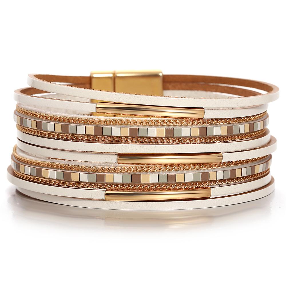 Square Leather Bracelet for Women Boho Tube Multilayer Wrap Wide Bangle Party Jewelry Accessory