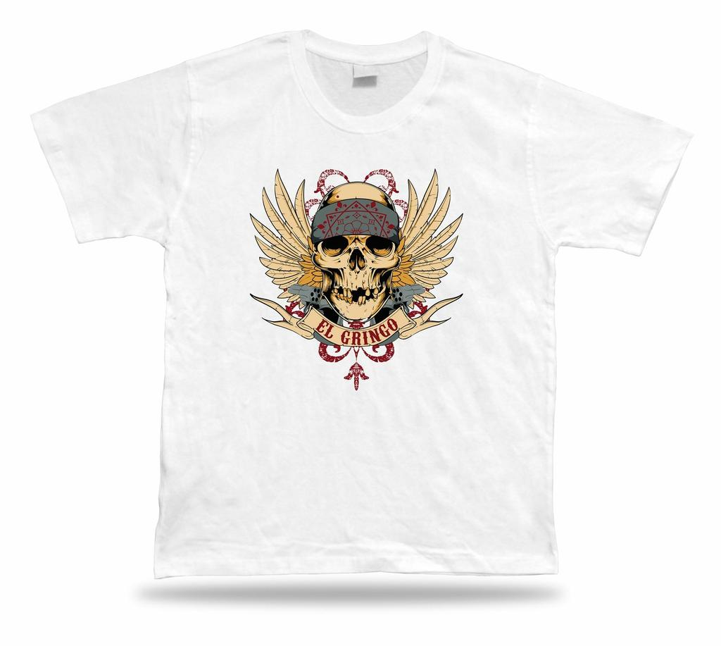 Tshirt Tee Shirt Birthday Gift Idea El Gringo Gang Skull Wings Guns Emblam Hard