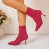 Large size autumn new fine high heel solid color pointed elastic cloth large size fashion boots 43